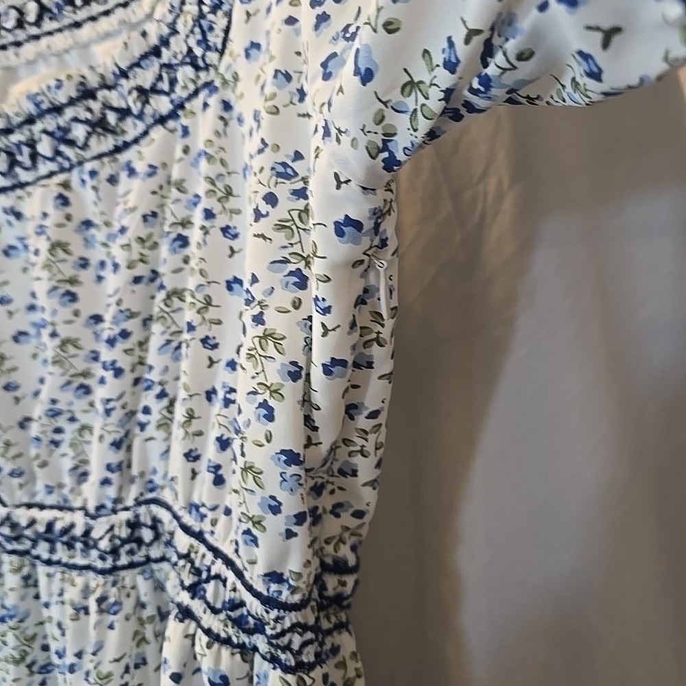 Roolee Women's Long Floral Dress Blue/white Cottagecore Peasant Fairy Sz M - Picture 8 of 16